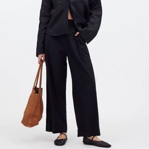 Madewell Pull On Straight Crop Pants Linen Womens Petite 4 Black